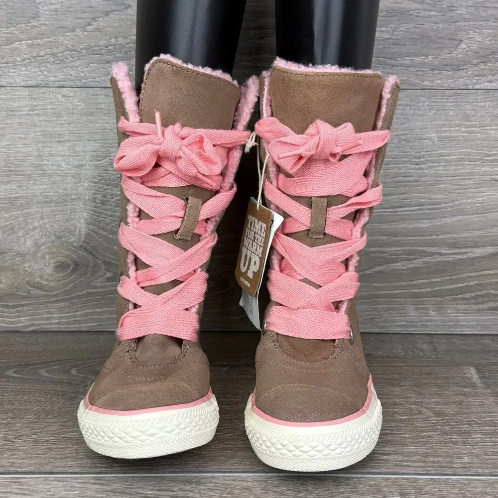 Converse All-Star Beverly Little Girl Sz 13 Ginger Leather Pink Hi Sneaker Boots
